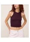 Kadın Fitted Halter Yaka Fitilli Kaşkorse Basic Düz Atlet Crop