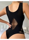 Kadın Göğüs, Sırt Ve Bel Yanları Lazer Kesik Detayviskon Kumaş çıtçıtlı Bodysuit