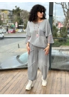 Kadın Gri Keten Cepli Yıkamalı Bohem Pinterest Salaş Bol Paça Pantolon Yüksek Bel