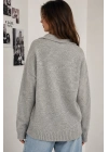Kadın Gri Pamuklu Polo Yaka Oversize Triko Kazak
