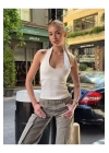 bysoca Kadın Ekru Halter Yaka Sırtı Açık Fitilli Ribana Pamuklu Atlet Bluz