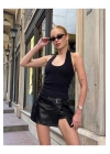 bysoca Kadın Siyah Halter Yaka Sırtı Açık Fitilli Ribana Pamuklu Atlet Bluz
