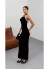 Kadın Halter Yaka Sırt Dekolteli Sandy Kumaş Maxi Boy Elbise