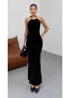 Kadın Halter Yaka Sırt Dekolteli Sandy Kumaş Maxi Boy Elbise