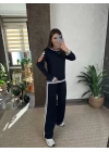 Kadın Iki Iplik Penye Kumaş Kol Detaylı Ribanalı Ikili Takım