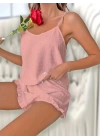 Kadın Ip Askılı Atlet Ve Alt Pon Pon Detaylı Aerobin Shortlu Takım