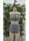 Kadın Ip Askılı Crop Bluz Ve Yanlardan Büzgülü Ikili Kaşkorse Short Takım