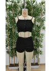 Kadın Ip Askılı Crop Bluz Ve Yanlardan Büzgülü Ikili Kaşkorse Short Takım