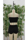 Kadın Ip Askılı Crop Bluz Ve Yanlardan Büzgülü Ikili Kaşkorse Short Takım