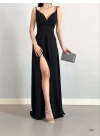 Kadın Ip Askılı Kruvaze Yaka Maxi Boy Abiye Elbise