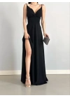 Kadın Ip Askılı Kruvaze Yaka Maxi Boy Abiye Elbise