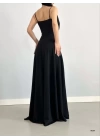 Kadın Ip Askılı Kruvaze Yaka Maxi Boy Abiye Elbise