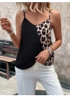 Kadın Ip Askılı V Yakalı Leopar Desenli Viskon Bluz