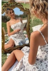 Kadın Ip Askılı Yakadan Bağcıklı Desenli Süprem Elbise