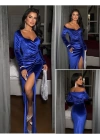Kadın Kadife Kumaş Kalp Yaka Yırtmaç Detaylı Maxi Boy Elbise