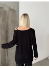Kadın Kadife Kumaş Zebra Desenli Omuz Detay Uzun Kollu Bluz