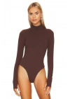 bysoca Kadın Kahverengi Balıkçı Yaka Uzun Kollu Parmak Geçmeli Çift Kat Sandy Kumaş Tanga Bodysuit
