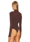 bysoca Kadın Kahverengi Balıkçı Yaka Uzun Kollu Parmak Geçmeli Çift Kat Sandy Kumaş Tanga Bodysuit