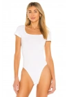 Kadın Beyaz Sırt Dekolteli Kare Yaka Kısa Kollu Çift Kat Sandy Kumaş Basic Tanga Bodysuit