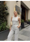 Kadın Kaşkorse Kumaş Atlet Ve Yüksek Bel Bol Paça Pantolon Ikili Takım