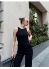 Kadın Kaşkorse Kumaş Atlet Ve Yüksek Bel Bol Paça Pantolon Ikili Takım