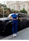 Kadın Kaşkorse Kumaş Yakası Fermuar Detaylı Tayt Takım