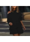 Kadın Kayık Yaka Oversize Asimetrik Bluz Ve şort Iki Iplik Takım
