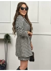Kadın Kazayağı Desen Vatka Detay Kaban Ve Yüksek Bel Etek Ikili Takım