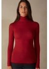Kadın Kırmızı Balıkçı Yaka Uzun Kol Ipek Jarse Body