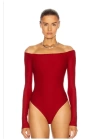 Kadın Kırmızı Madonna Yaka Uzun Kollu Bodysuit
