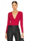 Kadın Kırmızı V Yaka Çift Kat Ipek Jarse Bodysuit