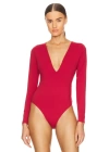 Kadın Kırmızı V Yaka Çift Kat Ipek Jarse Bodysuit