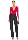 Kadın Kırmızı V Yaka Çift Kat Ipek Jarse Bodysuit