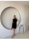 Kadın Kısa Kap Kollu Bisiklet Yaka Belden Bağlamalı Modal Mini Elbise
