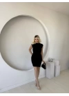 Kadın Kısa Kap Kollu Bisiklet Yaka Belden Bağlamalı Modal Mini Elbise