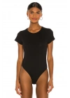 bysoca Kadın Siyah Bisiklet Yaka Kısa Kol Vücudu Saran Jarse Basic Tanga Bodysuit