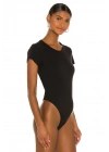 bysoca Kadın Siyah Bisiklet Yaka Kısa Kol Vücudu Saran Jarse Basic Tanga Bodysuit