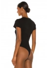 bysoca Kadın Siyah Bisiklet Yaka Kısa Kol Vücudu Saran Jarse Basic Tanga Bodysuit