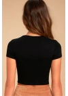 Kadın Kısa Kol Bisiklet Yaka Crop Top