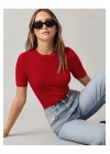 bysoca Kadın Kırmızı Bisiklet Yaka Kısa Kol Vücudu Saran Sandy Kumaş Tanga Basic Bodysuit