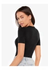 bysoca Kadın Siyah Bisiklet Yaka Kısa Kol Vücudu Saran Sandy Kumaş Tanga Basic Bodysuit