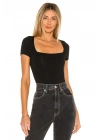 bysoca Kadın Siyah Kısa Kol Kare Yaka Vücudu Saran Basic Tanga Bodysuit