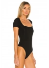 bysoca Kadın Siyah Kısa Kol Kare Yaka Vücudu Saran Basic Tanga Bodysuit