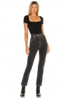bysoca Kadın Siyah Kısa Kol Kare Yaka Vücudu Saran Basic Tanga Bodysuit