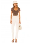 bysoca Kadın Kahverengi U Yaka Kısa Kol İpek Jarse Vücudu Saran Basic Crop Top