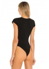 bysoca Kadın Siyah V Yaka Kısa Kol Vücudu Saran Jarse Tanga Basic Bodysuit