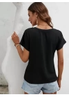Kadın Kısa Kollu Asimetrik Kesim Bel Büzgü Düğüm Detay Viskon Bluz