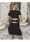 Kadın Kısa Kollu Bel çapraz şerit Detay Büzgülü Sandy Kumaş Elbise