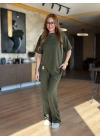 Kadın Kısa Kollu Bisiklet Yaka Asimetrik Viskon Iki Iplik Bluz Ve Pantolon Ikili Takım