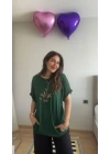 bysoca Kadın Kelebek İşlemeli Cepli Bisiklet Yaka Salaş Viskon Tunik Elbise - Yeşil